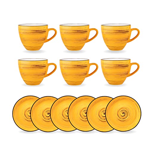Wilmax | Spiral Espressobecher mit Untertassen | 6er Set | 75 ml | Becher aus Porzellan | Espressotassen | Teetassen | Kaffeetassen | Kaffeeservice 6 Personen von Wilmax England