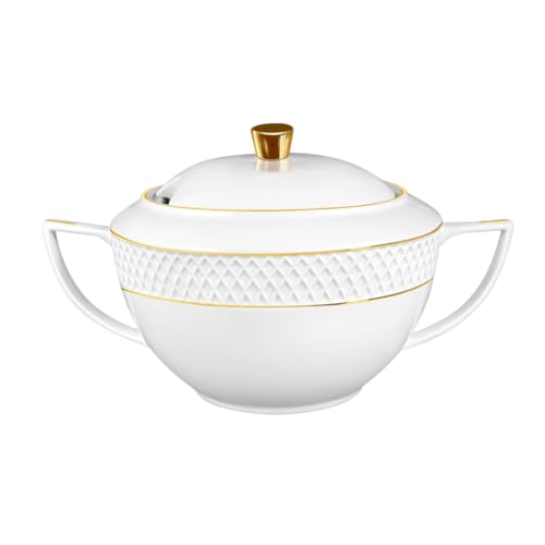 Wilmax - Suppenterrine mit Deckel - 2800ml - Vase aus Porzellan mit Goldmuster - weiß - Hitzebeständige Terrine - Servierterrine für Suppe oder One-Pot Gerichte von Wilmax England