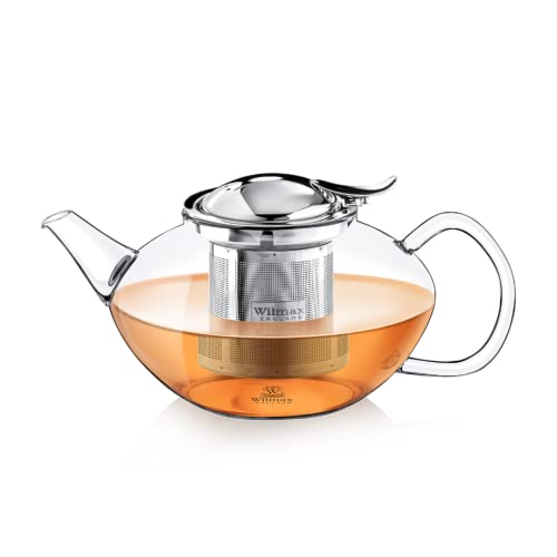 Wilmax | Teekanne Glas mit Siebeinsatz | Teapot | 650 ml | Glaskanne für Teeblumen | Teezubereiter für losen Tee | Kanne mit Edelstahl-Deckel | Spülmaschinenfest | Tropffrei | Geschenkenset von Wilmax England