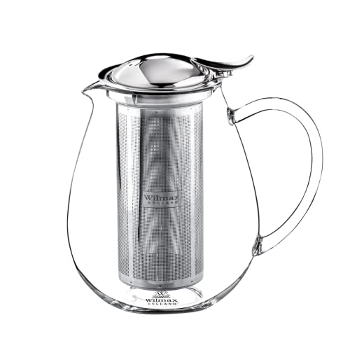 Wilmax | Teekanne Glas mit Siebeinsatz | 1300 ml |Teapot | Teezubereiter für losen Tee | Vollkommen transparent | Herausnehmbarer Filter | Kannenfunktion | Spülmaschinenfest | Geschenkidee von Wilmax England