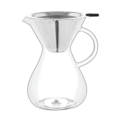 Wilmax | Teezubereiter & Kaffeebereiter mit Dauerfilter 500 ml | Glaskanne für Teeblumen | Kaffeebrüher für perfekten Filterkaffee | Glas Kaffeekanne mit | Filter aus Edelstahl von Wilmax England