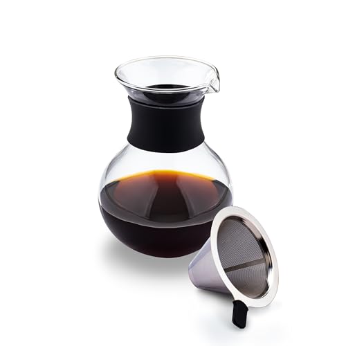Wilmax Teezubereiter & Kaffeebereiter mit Dauerfilter 770 ml - Glaskanne für Teeblumen - Kaffeebrüher für perfekten Filterkaffee - Glas Kaffeekanne mit - Filter aus Edelstahl von Wilmax England