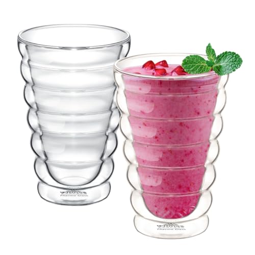 Wilmax - Thermogläser Bubble - 400 ml - 2er-Set - Doppelwandige Gläser für Wasser, Tee, Kaffee - Teegläser & Kaffeegläser - Gläser für Heiß- und Kaltgetränke - Wassergläser - Spülmaschinenfest von Wilmax England