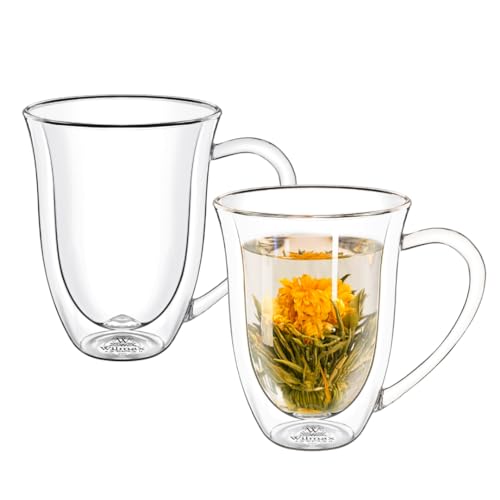 Wilmax - Thermogläser mit Henkel - 2er Set - 250ml - Doppelwandige Gläser für Wasser, Tee, Kaffee - Teegläser & Kaffeegläser - Becher für Heiß- und Kaltgetränke - Spülmaschinenfest von Wilmax England