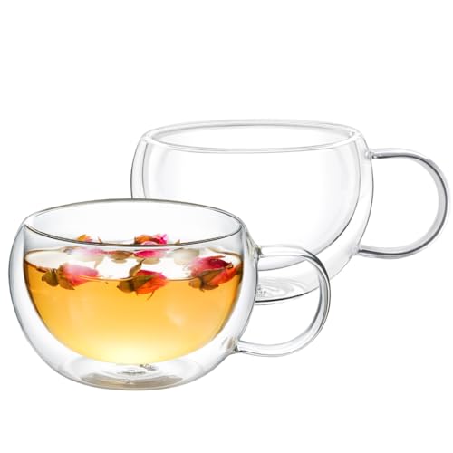 Wilmax - Thermogläser mit Henkel - 2er-Set - 400 ml - Doppelwandige Kaffeegläser - Latte Macchiato Gläser Set - Cappuccino Gläser mit Henkel - Teegläser - Trinkgläser - Thermotasse von Wilmax England