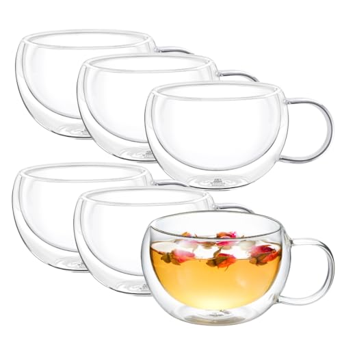 Wilmax - Thermogläser mit Henkel - 6er-Set - 400 ml - Doppelwandige Kaffeegläser - Latte Macchiato Gläser Set - Cappuccino Gläser mit Henkel - Teegläser - Trinkgläser - Thermotasse von Wilmax England