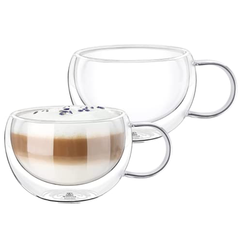 Wilmax | Thermogläser mit Henkel | 2er-Set | 400 ml | Doppelwandige Kaffeegläser | Latte Macchiato Gläser Set | Cappuccino Gläser mit Henkel | Teegläser | Trinkgläser | Thermotasse von Wilmax England