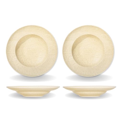 Wilmax | Tiefe Teller | Suppenteller 2 Stück 25,5 cm / 350 ml | Speiseteller aus Porzellan | Steinoptik | Essteller für Suppen, Pasta, Salate | Spülmaschinenfest | Für die Mikrowelle | Beige von Wilmax England