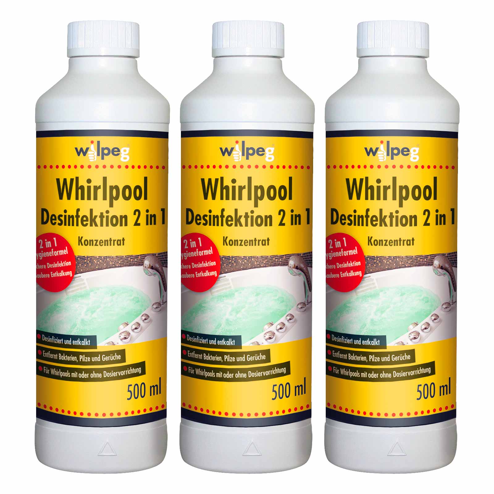 WILPEG Whirlpool Desinfektion x 500ml Konzentrat Kalkreiniger Hygienereiniger Menge:3 von Wilpeg