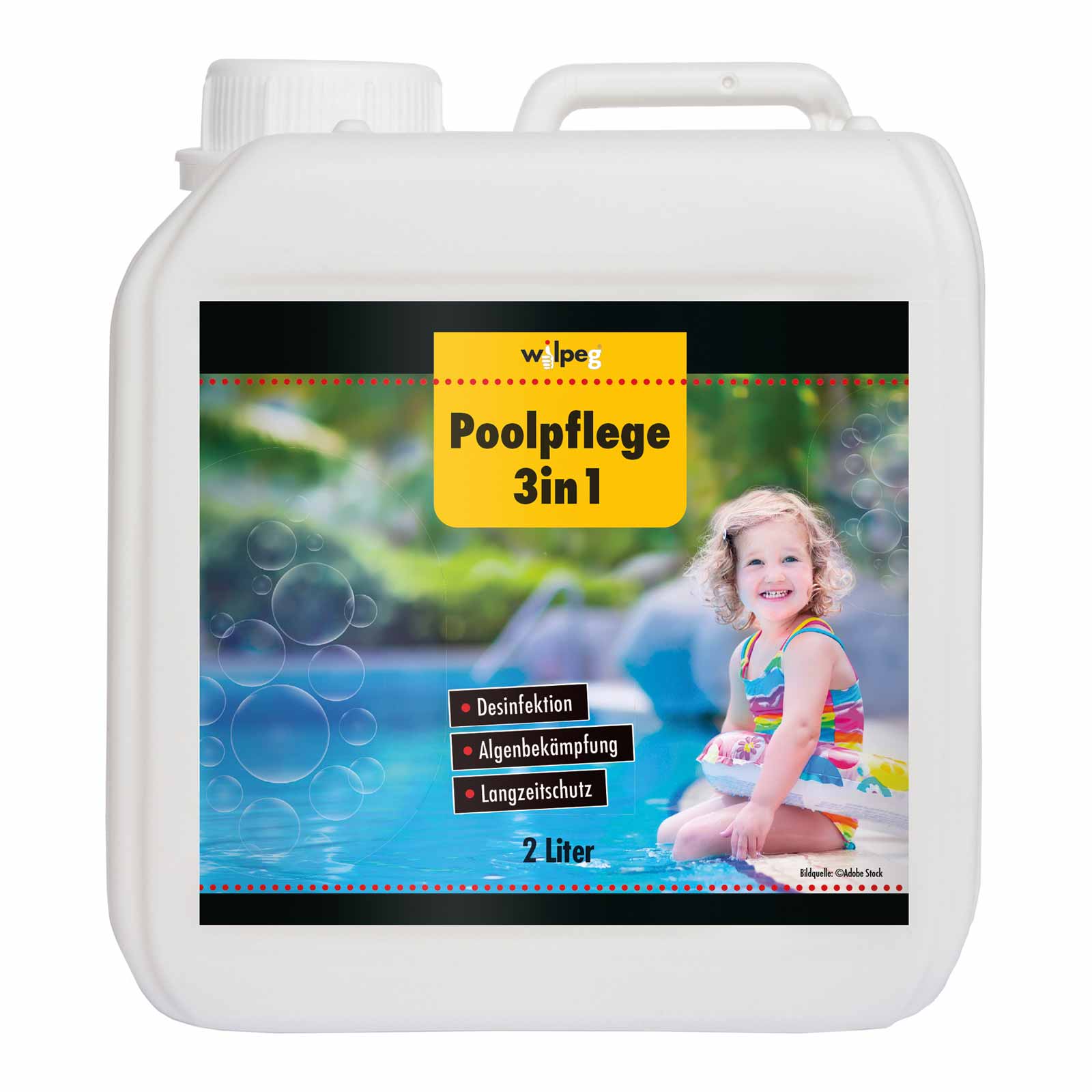 Wilpeg Poolpflege 3in1 2 Liter, Chlor Desinfektion Algenentferner Langzeitschutz von Wilpeg