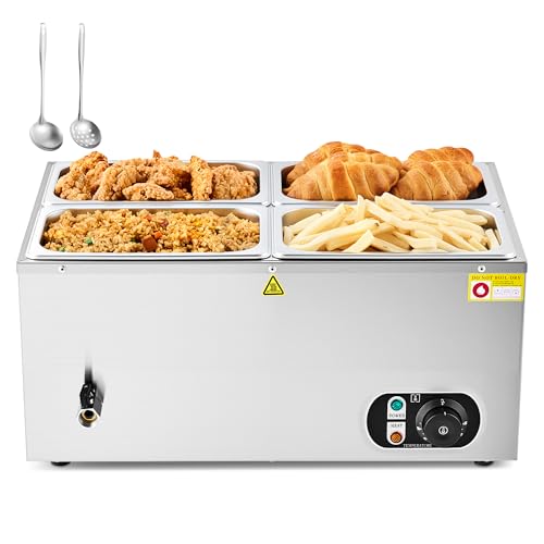 Wilprep Bain Marie 18L Warmhaltebehälter Grillgut Gastro Speisewärmer Elektrisch, Chafing Dish Buffetwärmer Wärmebehälter Essen mit 4 X 1/4 GN-Behälter mit Ablaufhahn & Deckel 1500W 30-85°C Edelstahl von Wilprep