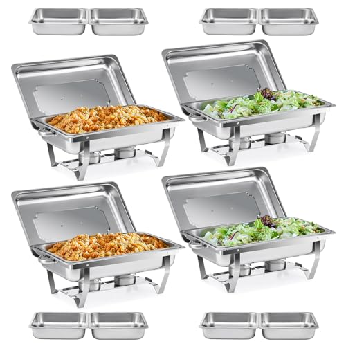 Wilprep Chafing Dish Edelstahl Buffet-Set Warmhaltebehälter Speisenwärmer Wärmebehälter Rechaud für Catering, Buffet und Party (4 Set 4x1+8x1/2 GN-Behälter) von Wilprep