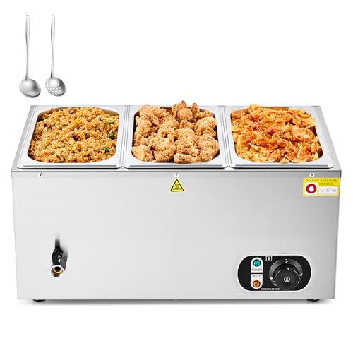 Wilprep Bain Marie 18L Warmhaltebehälter Grillgut Gastro Speisewärmer Elektrisch, Chafing Dish Buffetwärmer Wärmebehälter Essen mit 3 X 1/3 GN-Behälter mit Ablaufhahn & Deckel 1500W 30-85°C Edelstahl von Wilprep