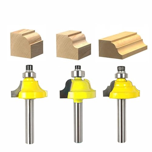 Wilsnsun 1/4 Zoll Schaftformung Roundover Perlenfräser-Set enthält Perlen-Bit, Doppelrömischer Ogee-Bit, römischer Ogee-Bit mit Lager für Tisch, Schublade oder Schrankkanten – 1,27 cm Radius 3 Stück von Wilsnsun