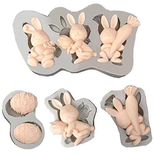 4 Stück Hase Silikonform Backform, Kuchenform Ostern Silikonform, Osterei Silikon-Formen, 3D Hase Form Silikonform, Ostern Schokoladenformen Silikon Pralinenform für Schokolade Kekse Fondant Eiswürfel von Wilsonzin