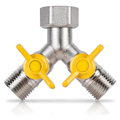 Wilsonzin 3-Wege Y-Verteilerstück, Y Verteiler Ventil mit 2 unabhängigen Ventilen wasseranschluss verteiler Umschaltventil aus Messing 1/2 zoll für Unterlegscheibe,Küche, Gartenschlauch von Wilsonzin