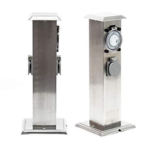 Wiltec 2-Fach Außensteckdose Steckdosensäule Energiesäule Edelstahl Outdoor Garten Außen Zeitschaltuhr IP44 von Wiltec
