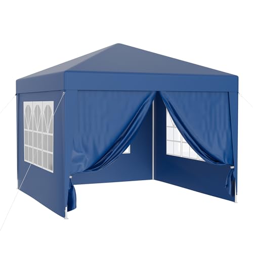 Wiltec Pavillon 3 x 3 m in Blau mit UV-Schutz 50+, Gartenpavillon mit abnehmbaren Seiten, Partyzelt mit Fenstern für z. B. Terrasse und Festival von Wiltec