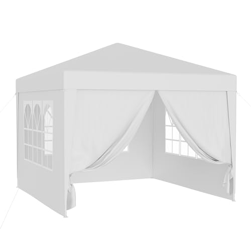 Wiltec Pavillon 3 x 3 m in Weiß mit UV-Schutz 50+, Gartenpavillon mit abnehmbaren Seiten, Partyzelt mit Fenstern für z. B. Terrasse und Festival von Wiltec