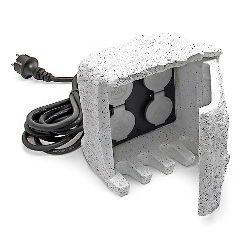 4-fach Gartensteckdose Außensteckdose Kunstharz IP44 Outdoor Steinoptik 5m Kabel von Wiltec