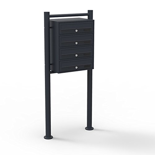 Wiltec 4er Briefkastenanlage schwarz 270 x 513 x 1500 mm, Standbriefkasten mit 4 Fächern, Schlüssel und Namensschild, Briefkasten Postkasten mit Ständer Wiltec 4er Briefkastenanlage schwarz 270 x 513 x 1500 mm, Standbriefkasten mit 4 Fächern, Schlüssel und Namensschild, Briefkasten Postkasten mit Ständer von Wiltec