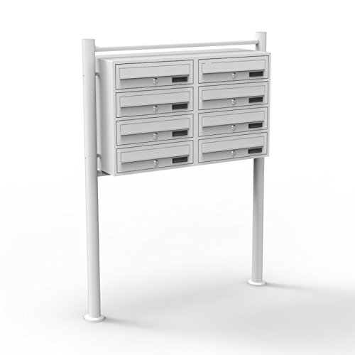 Wiltec 8er Briefkastenanlage weiß 270 x 898 x 1500 mm, Standbriefkasten mit 2x4 Fächern, Schlüssel und Namensschild, Briefkasten Postkasten mit Ständer Wiltec 8er Briefkastenanlage weiß 270 x 898 x 1500 mm, Standbriefkasten mit 2x4 Fächern, Schlüssel und Namensschild, Briefkasten Postkasten mit Ständer von Wiltec