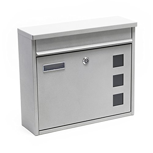 Wiltec Briefkasten V12 silberfarben 360 x 105 x 315 mm, Wandbriefkasten mit Schloss, Sichtfenstern und Namensschild, Postkasten aus Stahl galvanisiert von Wiltec