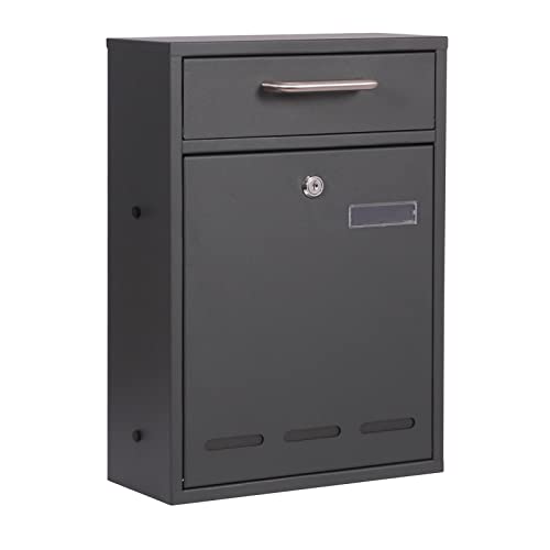 Wiltec Briefkasten anthrazit V53 Postkasten mit Namensschild, Sichtfenstern und 2 Schlüsseln als Wandbriefkasten oder Standbriefkasten von Wiltec