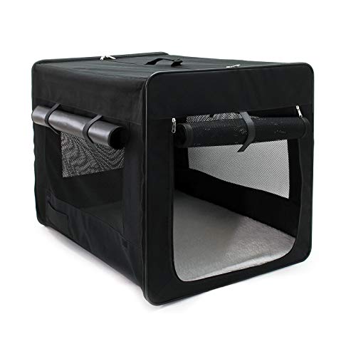 Fudajo Faltbare Transportbox für Hunde, Katze L (76x56x61 cm), robust, leicht, sicher, Hundebox mit entnehmbarem Kissen, Schwarz von Wiltec