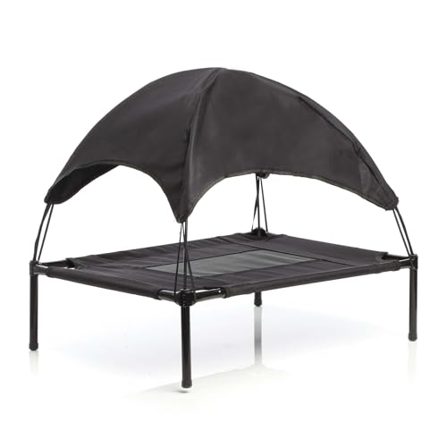 Wiltec Hundebett mit Dach Schwarz 122x91x16cm Größe XL bis 50kg Outdoor Katzenliege Haustier Schlafplatz Sonnendach von Wiltec