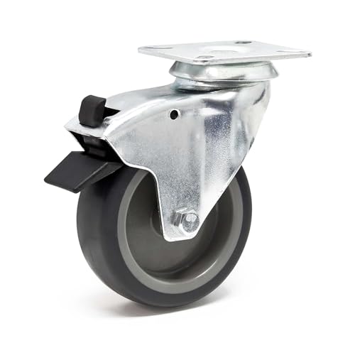 Lenkrolle 125 mm mit Kunststoffrad, Bremse und Anbauplatte Transportrolle bis 100 kg leiser Lauf von Wiltec