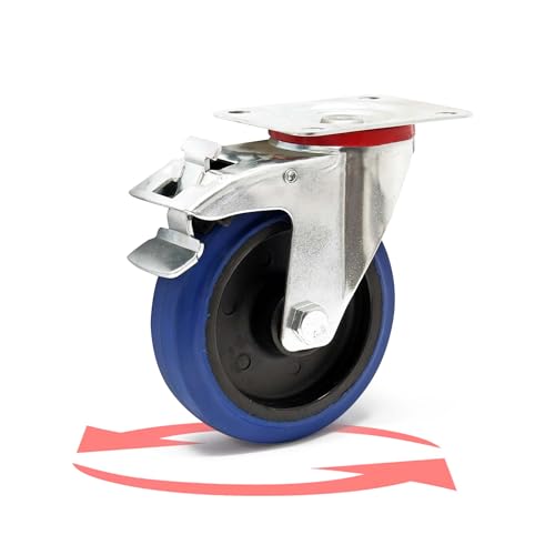 Wiltec Lenkrolle 125mm mit Kunststoffrad, Bremse und Anbauplatte Transportrolle bis 200kg leiser Lauf Möbelrolle Laufrolle Möbel-Lenkrolle von Wiltec