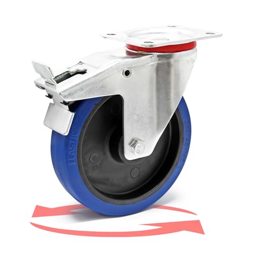 Wiltec Lenkrolle 200mm bis 350kg mit Bremse, Kunststoffrad und Anbauplatte Transportrolle leiser Lauf Möbelrolle Laufrolle Möbel-Lenkrolle von Wiltec