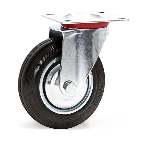 Wiltec Lenkrolle Ø200mm bis 150kg Tragkraft mit Gummirad ungebremst, leiser Lauf, Transportrolle Möbelrolle Laufrolle Möbel-Lenkrolle von Wiltec