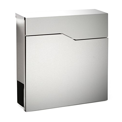 Wiltec Designer Briefkasten V19 Edelstahl 370 x 105 x 370 mm, Wandbriefkasten mit Schloss und Zeitungsrolle, Postkasten aus Stahl von Wiltec