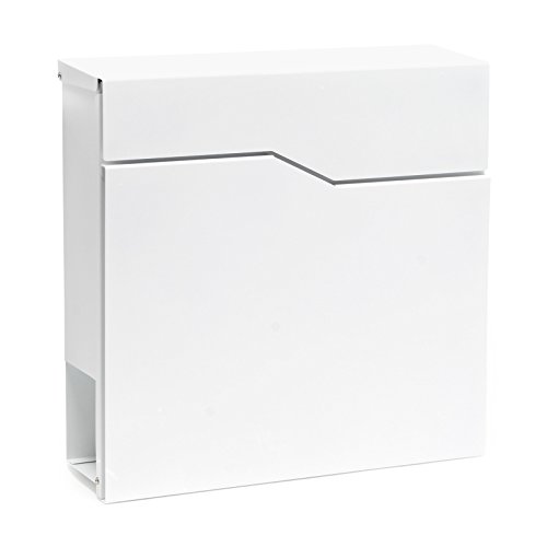 Wiltec Designer Briefkasten V19 weiß 370 x 105 x 370 mm, Wandbriefkasten mit Schloss und Zeitungsrolle, Postkasten aus pulverbeschichtetem Stahl von Wiltec