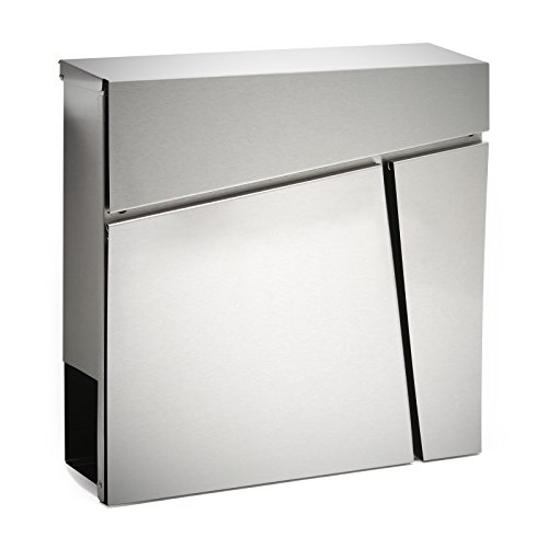 Wiltec Designer Briefkasten V23 Edelstahl 370 x 105 x 370 mm, Wandbriefkasten mit Schloss und Zeitungsrolle, Postkasten aus Stahl von Wiltec