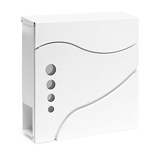 Wiltec Designer Briefkasten V31 weiß 370 x 105 x 370 mm, Wandbriefkasten mit Schloss, Sichtfenstern und Zeitungsrolle, Postkasten aus pulverbeschichtetem Stahl von Wiltec