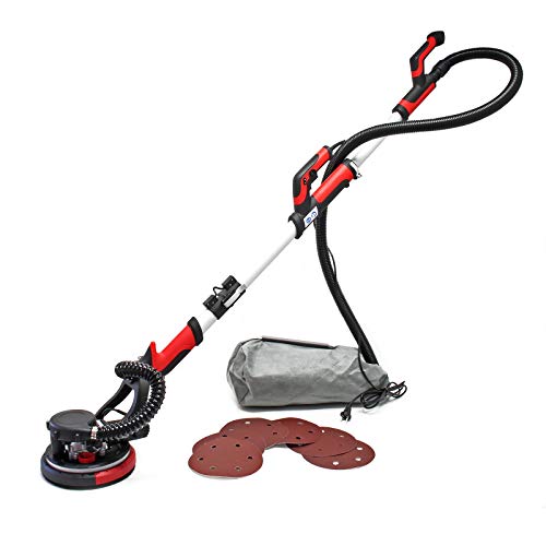Wiltec Profi Trockenbauschleifer 750 W, Wandschleifer Deckenschleifer mit 225 mm Schleifteller, Langhalsschleifer mit Absaugung, Zubehör und Teleskopstange von Wiltec
