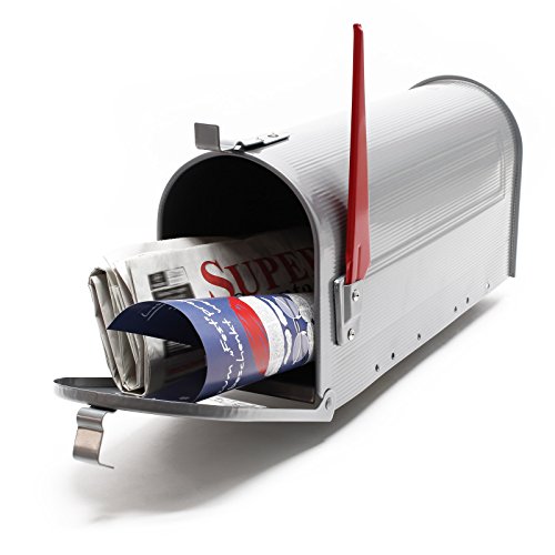 Wiltec US Mailbox Silbergrau 180 x 220 x 480 mm, amerikanischer Briefkasten mit Fahne, Wandbriefkasten oder Standbriefkasten Stahl amerikanisches Design von Wiltec