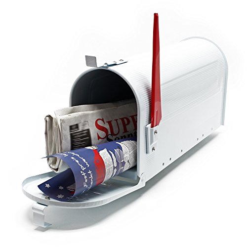 Wiltec US Mailbox weiß 180 x 220 x 480 mm, amerikanischer Briefkasten mit Fahne, Wandbriefkasten oder Standbriefkasten Stahl amerikanisches Design von Wiltec