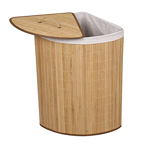 Wiltec Wäschebox 57L natur Eckwäschekorb mit Deckel aus Bambus faltbare Wäschebox zum Sortieren von Schmutzwäsche von Wiltec
