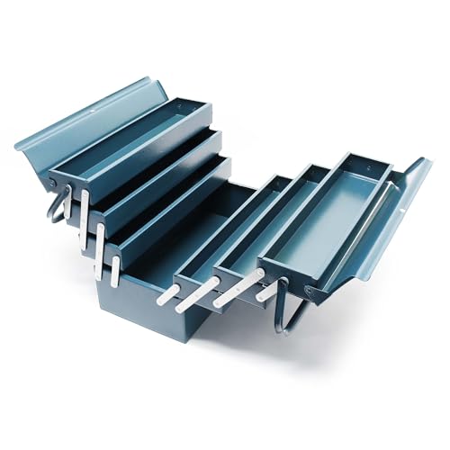 Wiltec Werkzeugkiste 530x200x250mm aus Stahl mit 7 Fächern, beständiger Werkzeugkasten mit Handgriff, Werkzeugbox von Wiltec