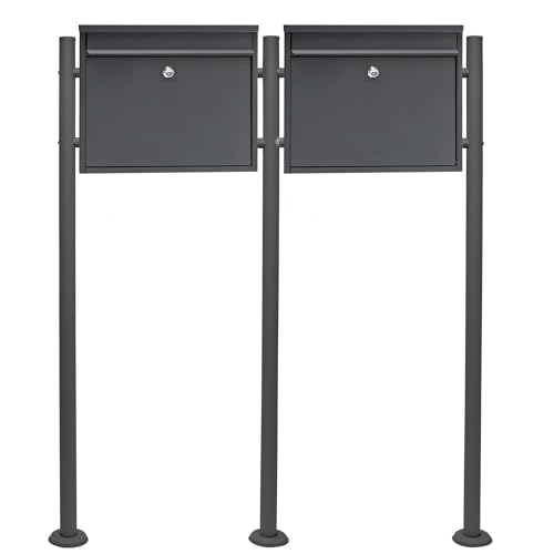 Wiltec 2er Set Briefkasten V13 schwarz 1000 x 150 x 1200 mm, Wandbriefkasten mit Schloss, Klappe, Ständer, Postkasten aus Stahl pulverbeschichtet von Wiltec
