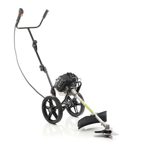 Wiltec 2in1 Benzin Motorsense 1,9 kW mit Rädern, Rasenschneider mit Rasentrimmer und Freischneider, Gartengerät mit Rasenkantenschneider von Wiltec