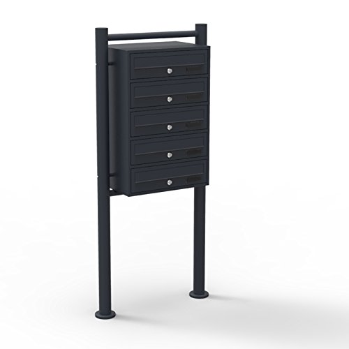 Wiltec 5er Briefkastenanlage schwarz 270 x 513 x 1500 mm, Standbriefkasten mit 5 Fächern, Schlüssel und Namensschild, Briefkasten Postkasten mit Ständer Wiltec 5er Briefkastenanlage schwarz 270 x 513 x 1500 mm, Standbriefkasten mit 5 Fächern, Schlüssel und Namensschild, Briefkasten Postkasten mit Ständer von Wiltec
