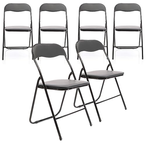 Wiltec 6er Set Klappstuhl 46 x 50 x 81 cm Schwarz, Klappstuhl gepolstert aus Stahl und PU, klappbarer Stuhl bis 200 kg für Besucher, Gäste, Feiern von Wiltec