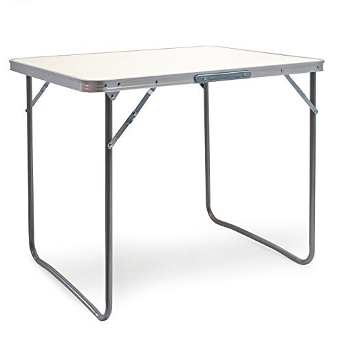 Wiltec Aluminium Camping Klapptisch mit 80x60cm weißer Tischplatte MDF mit Alu-Rahmen Koffertisch Falttisch von Wiltec