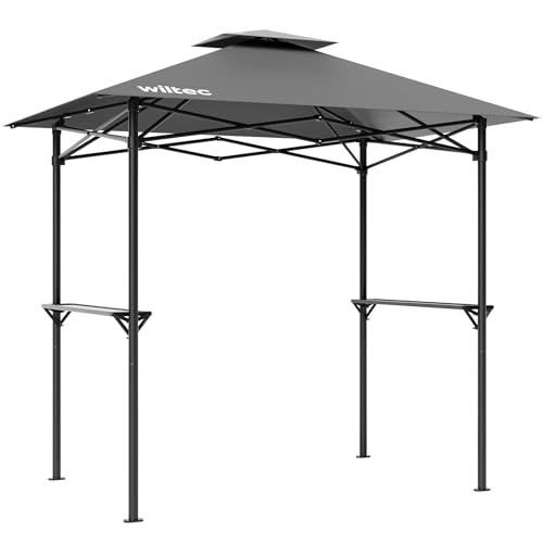 Wiltec Grillpavillon in Grau 200 x 125 x 210 cm, BBQ Pavillon mit Rauchabzug, Grillüberdachung mit wasserfester Dachplane, Grillzelt mit 2 Ablagen von Wiltec