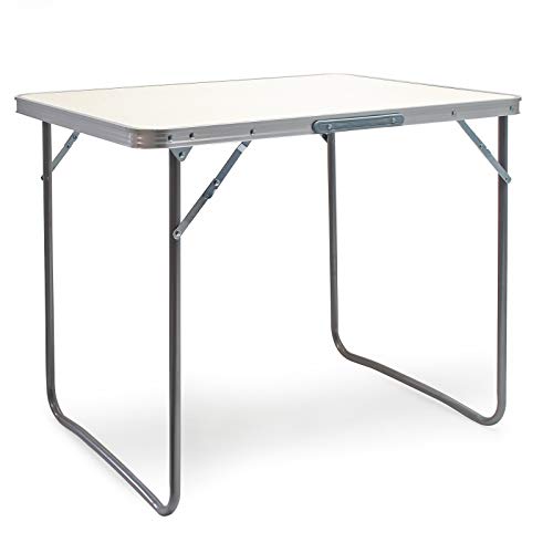 Wiltec Campingtisch klappbar 80x60cm mit weißer Tischplatte aus MDF und Aluminium Rahmen Klapptisch Alu Falttisch Camping Garten Balkon Outdoor Camping Tisch faltbar von Wiltec